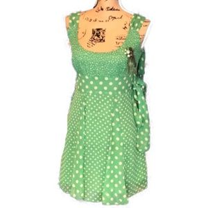 Chili pepper S green polka dot dress bows pin-up
